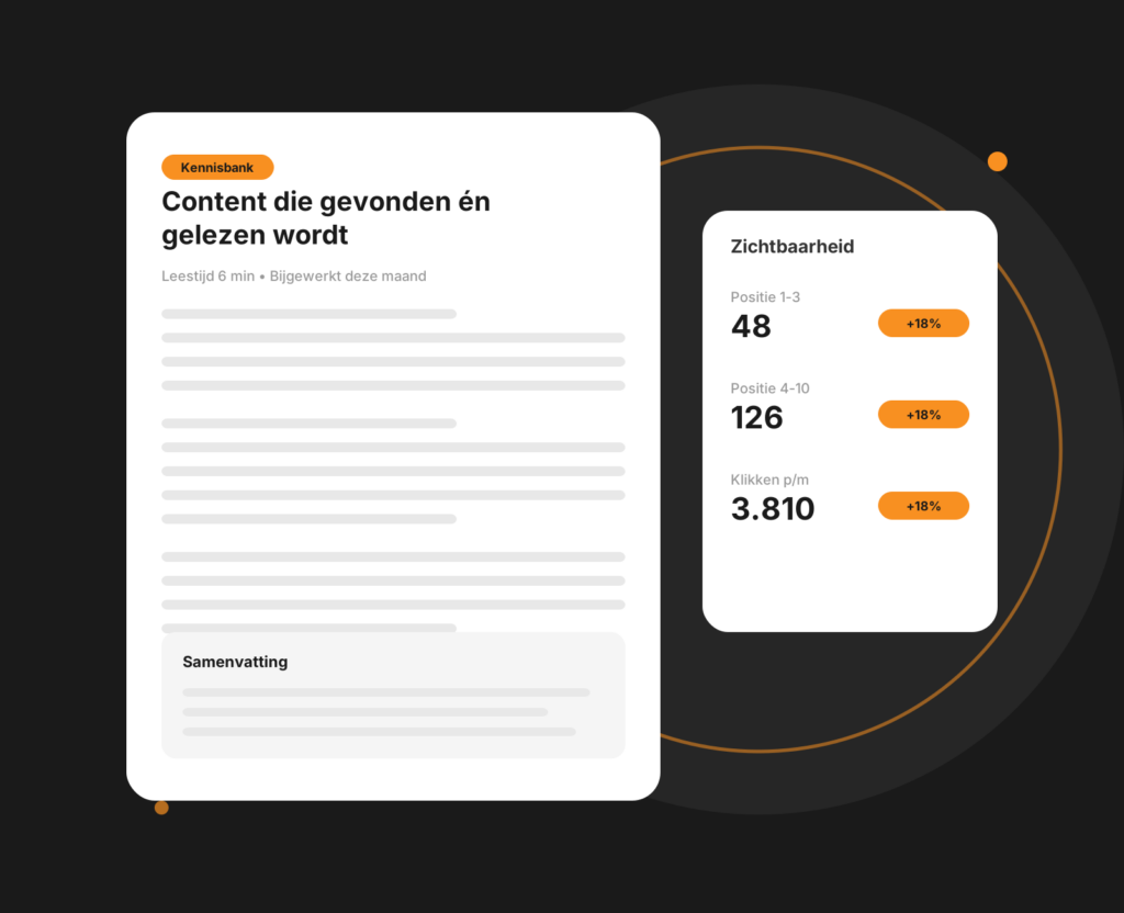 Tablet-mockup van SEO-content met een artikel, koppen en zoekwoordsuggesties